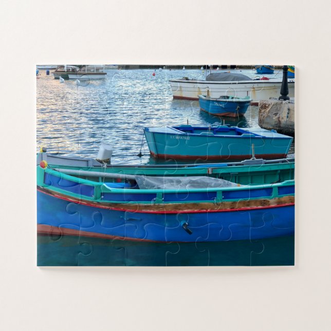 Quebra-cabeça Harbor Blue Skiff, Mediterranean Coast (Horizontal)