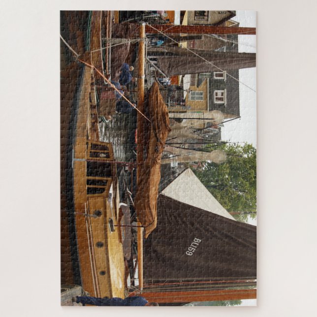 Quebra-cabeça Harbor, wood Fishingboat  (Vertical)