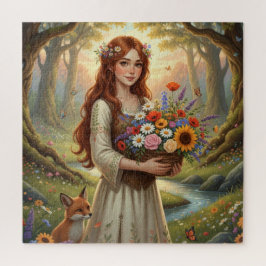 Quebra-cabeça Harmonia de Cabelo, Flores e Floresta