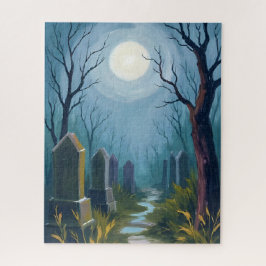 Quebra-cabeça Haunted Cemetery | Halloween Spooky Painting