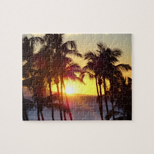 Quebra-cabeça Havaiana Exótica Beach Palm Trees Sunset (Horizontal)
