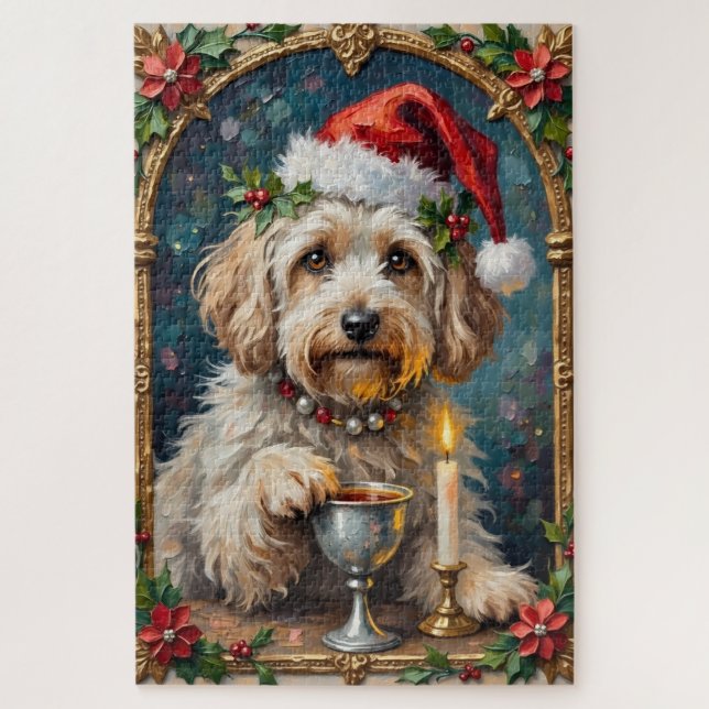 Quebra-cabeça Havanese Illuminated Manuscript Christmas Hat (Vertical)