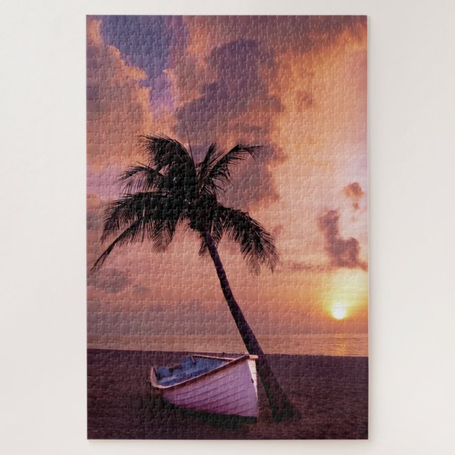 Quebra-cabeça Hawaii Island Viagem Beach Sunset Palm Tree Boat (Vertical)