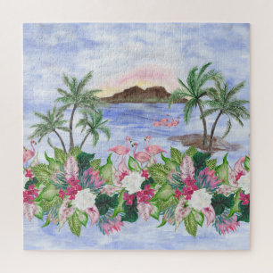 Quebra-cabeça Hawaiian Bliss: Padrão Tropical de Aquarela