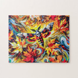 Quebra-cabeça Hawk-Moth, cabeça de morte, com Folhas de outono e