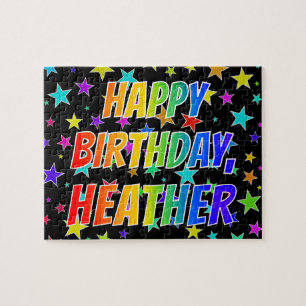 Quebra-cabeça "HEATHER" Primeiro Nome, Diversão "FELIZ ANIVERSÁR