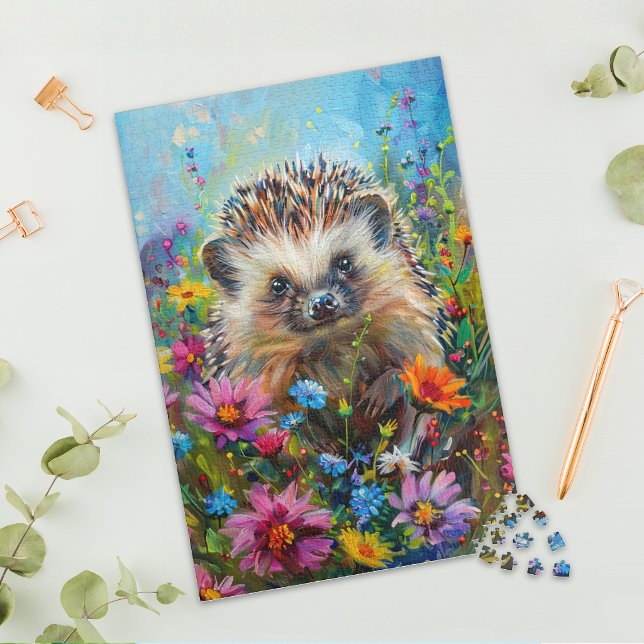 Quebra-cabeça Hedgehog in Wildflower Field Jigsaw Puzzle (Criador carregado)
