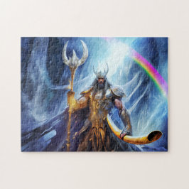 Quebra-cabeça Heimdall and horn Gjallarhorn at bifrost bridge