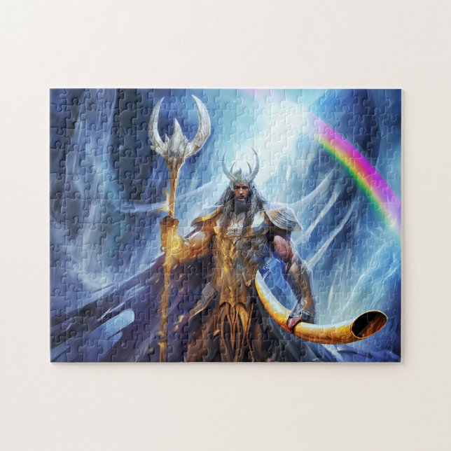 Quebra-cabeça Heimdall and horn Gjallarhorn at bifrost bridge (Horizontal)