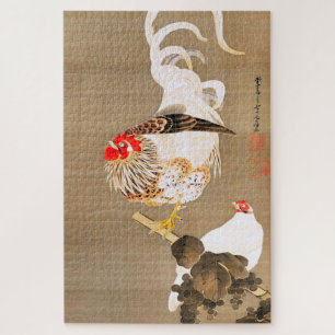 Quebra-cabeça Hen e Rooster com Grapevine por Ito Jakuchu