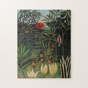 Quebra-cabeça Henri Rousseau - Macacos e papagaio na Floresta Vi