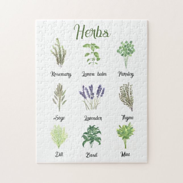 Quebra-cabeça Herbáceas Aquarelas Sage Thyme Green Plant Kitchen (Vertical)