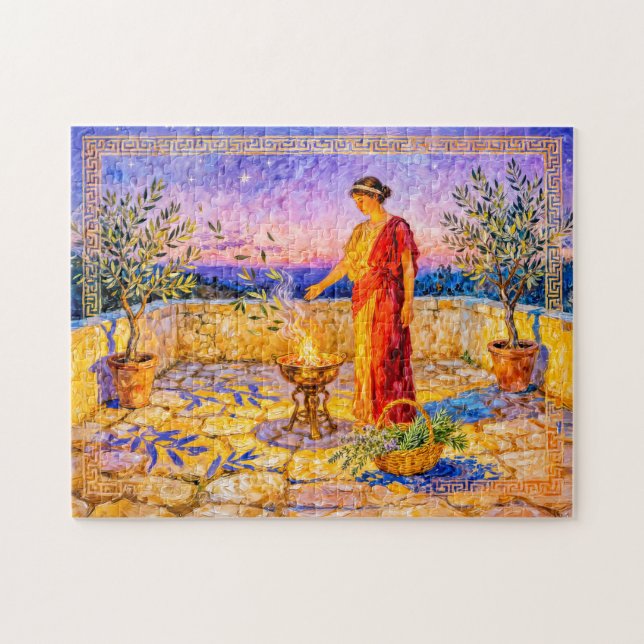 Quebra-cabeça Hestia Lighting a Sacred Fire on Terrace with Oliv (Horizontal)