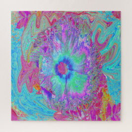 Quebra-cabeça Hibisco Azul Arco-Íris Psicodélico Retro