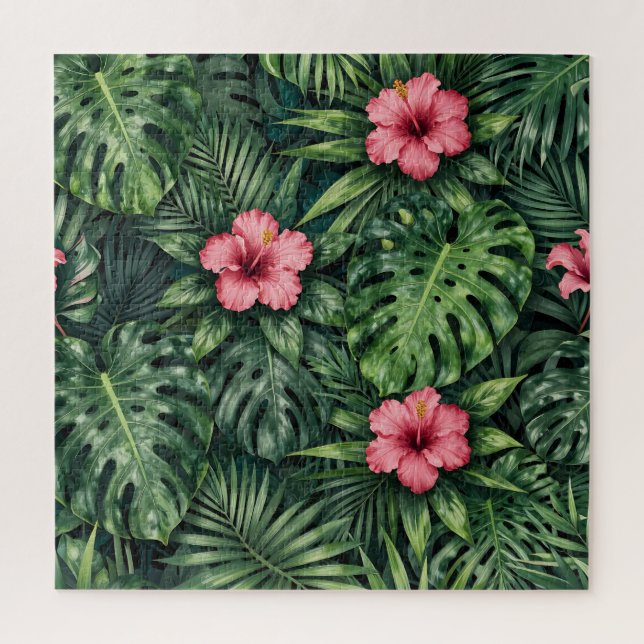 Quebra-cabeça Hibisco Tropical Monstera Padrão da Selva (Vertical)