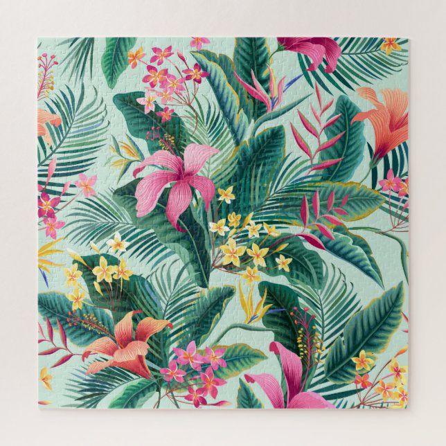 Quebra-cabeça Hibisco Tropical: Padrão Floral Sem Costura (Vertical)