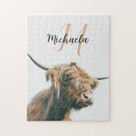 Quebra-cabeça Highland cow portrait custom name initial monogram