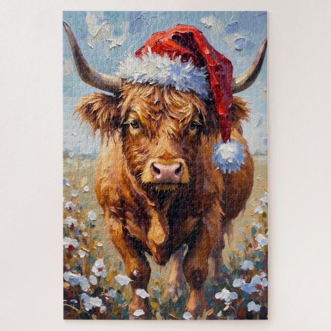 Quebra-cabeça Highland Cow Rustic Winter Tinsel Hat (Vertical)