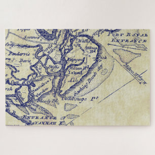 Quebra-cabeça Hilton Head Island SC Vintage Map Marinho Blue TS
