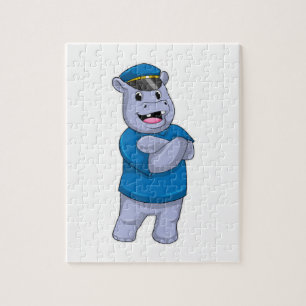 Quebra-cabeça Hippo como agente da polícia com chapéu da polícia