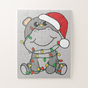 Quebra-cabeça Hippo Natal Animais de inverno Hippos Puzzl