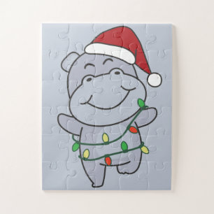 Quebra-cabeça Hippo Natal Animais de inverno Hippos Puzzl