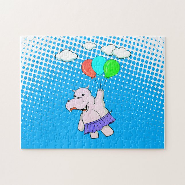 Quebra-cabeça Hippo Voando Com Balões Bons - Bebê Bastante (Horizontal)