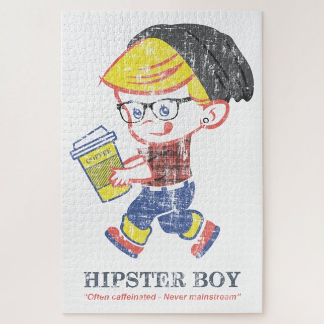 Quebra-cabeça Hipster Boy angustiou a ilustração de paródia de v (Vertical)