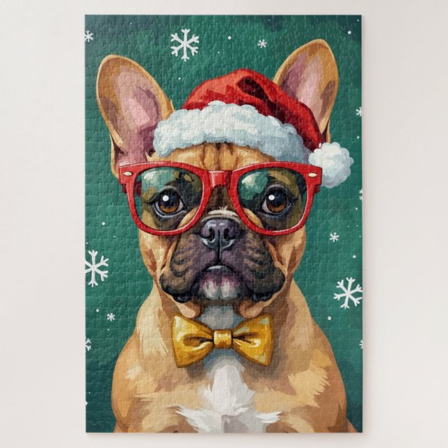 Quebra-cabeça Hipster French Bulldog Santa Glasses Modern  (Vertical)