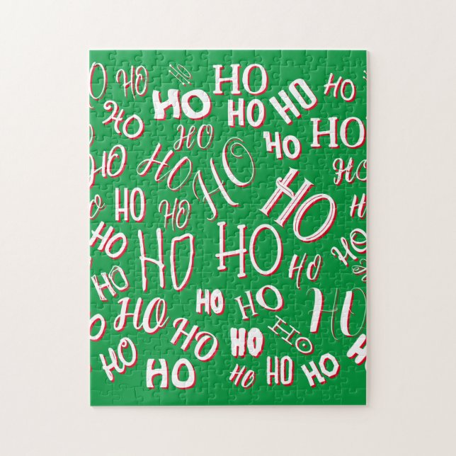 Quebra-cabeça HO HO Padrão de texto de Natal branco verde (Vertical)