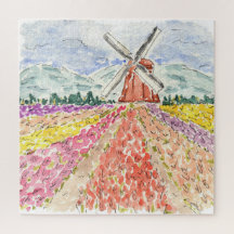 Holandês Tulip Fields Netherlands Watercolor