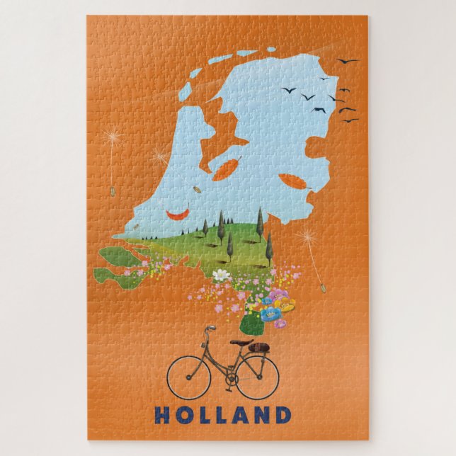 Quebra-cabeça Holland Map travel poster (Vertical)