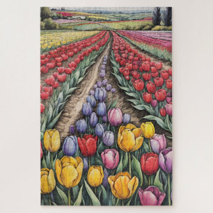Quebra-cabeça Holland Tulips Field Tulip Art