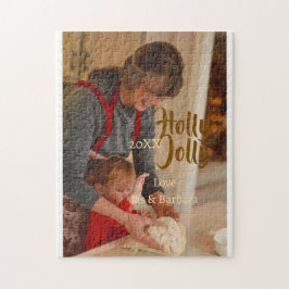 Quebra-cabeça Holly Jolly family holiday photo beige year naboho