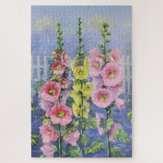 Quebra-cabeça Hollyhock rosa e amarelo por Cargill, 1937 (Vertical)