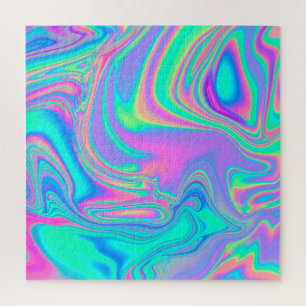 Quebra-cabeça Holográfico Iridescente: Textura Marmoreada Neon