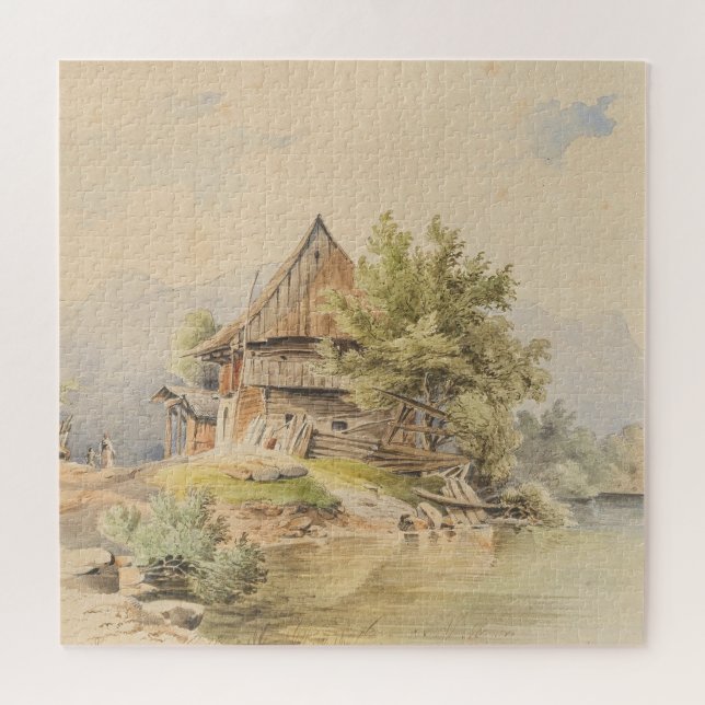 Quebra-cabeça Holzhütte am See - Carl Lafite (Horizontal)