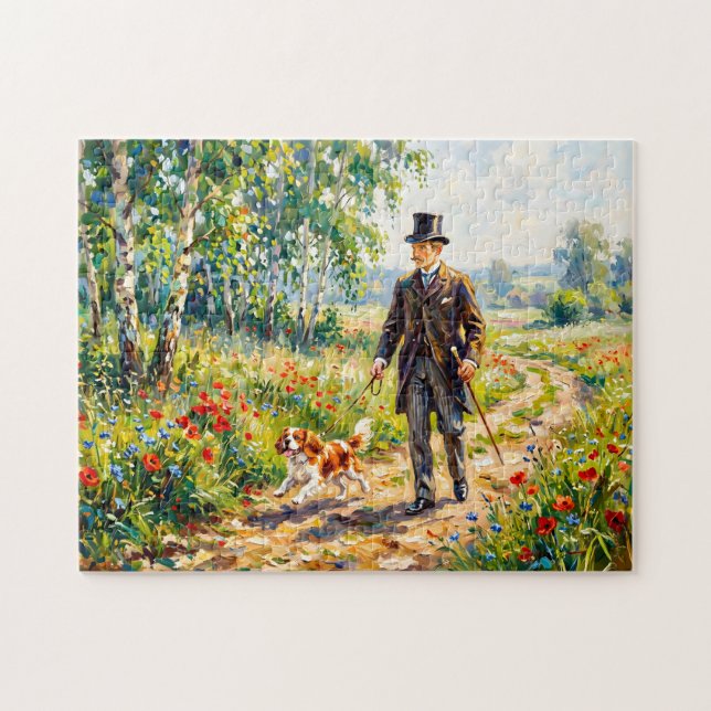 Quebra-cabeça Homem Caminhando em Caminho de Campo com Cavalier  (Horizontal)