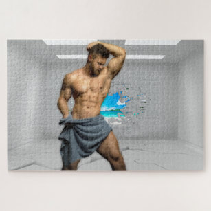 Quebra-cabeça Homem de SlipperyJoe em uma toalha músculos branco