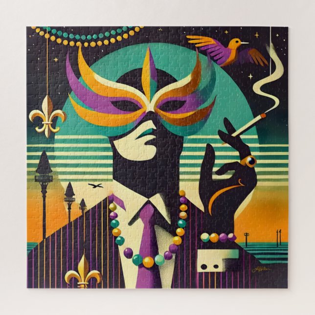 Quebra-cabeça Homem Retro de Meados do Século Mardi Gras dos Ano (Vertical)