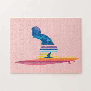Quebra-cabeça Homem surfador de ondas tropicais arco-íris