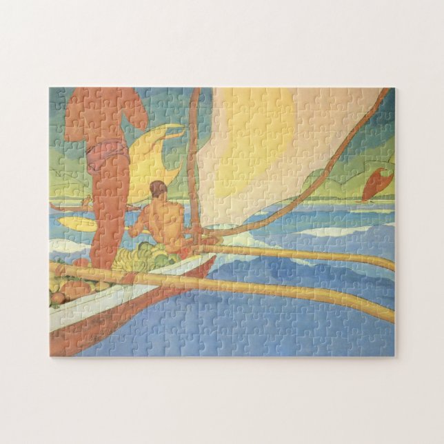 Quebra-cabeça "Homens em uma canoa de guiga dirigida para Shore (Horizontal)