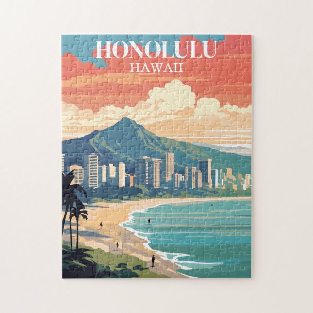 Quebra-cabeça Honolulu, Havaí: Viagem Vintage (Vertical)