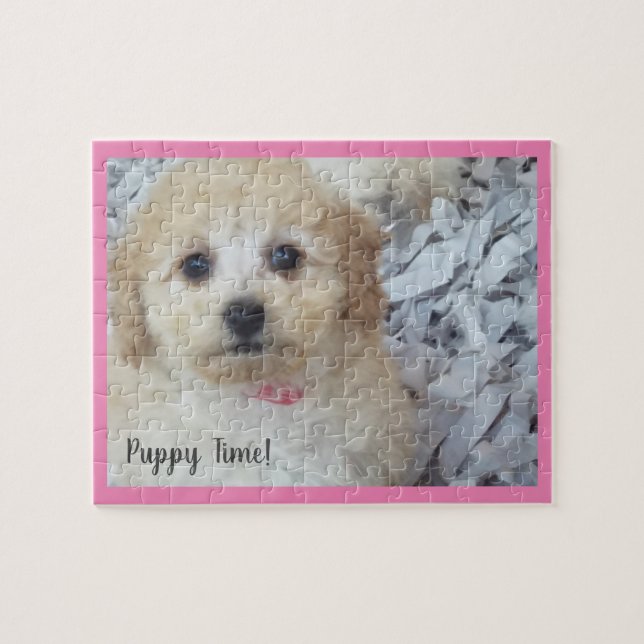 Quebra-cabeça Horário de Puppy Adorável a Rosa (Horizontal)