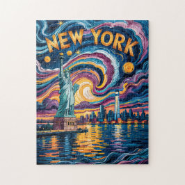 Quebra-cabeça Horizonte Colorido de Nova York Paisagem Urbana Re