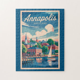 Quebra-cabeça Horizonte de Annapolis Maryland Viagem Arte Vintag