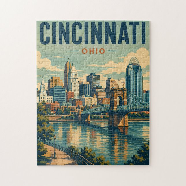 Quebra-cabeça Horizonte de Cincinnati Ohio Antigo (Vertical)