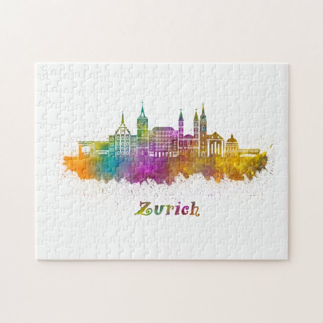 Quebra-cabeça horizonte de zurich acuarela (Horizontal)