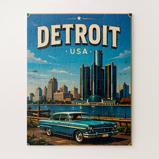 Quebra-cabeça Horizonte do Detroit Riverwalk (Vertical)