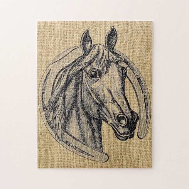 Quebra-cabeça Horse Cameo em Burlap (Vertical)